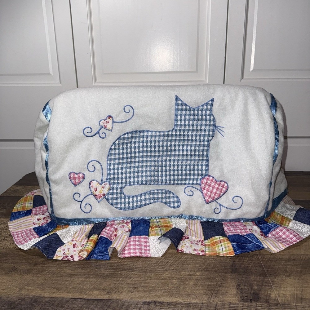 Sewing Machine Storage Cover White W/quilt Square Ruffle Cat Hearts Lined